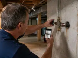 Basement Plumbing Inspection with Smartphone
