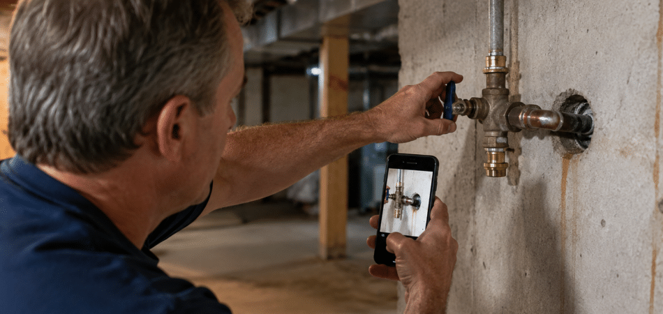 Basement Plumbing Inspection with Smartphone