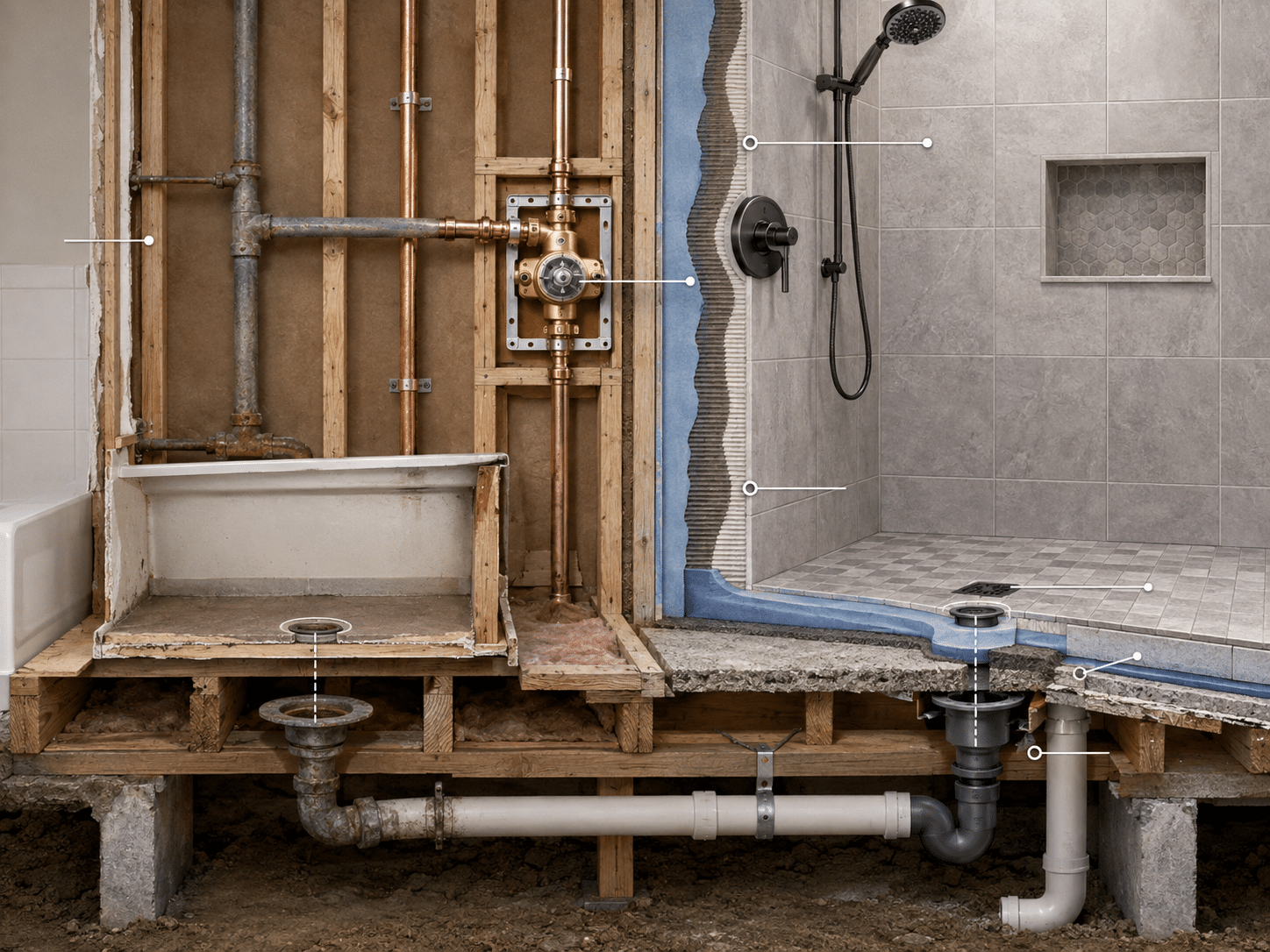 Bathroom Shower Renovation Cutaway Diagram