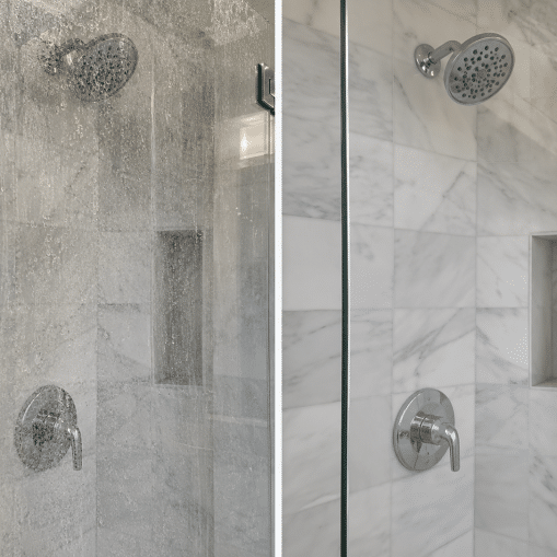 Before and After Shower Glass Cleaning