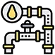 Illustration of metal pipes with a valve and a droplet symbol, representing a fluid pipeline or plumbing system.