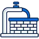 Icon of a stylized brick wall with a blue faucet above