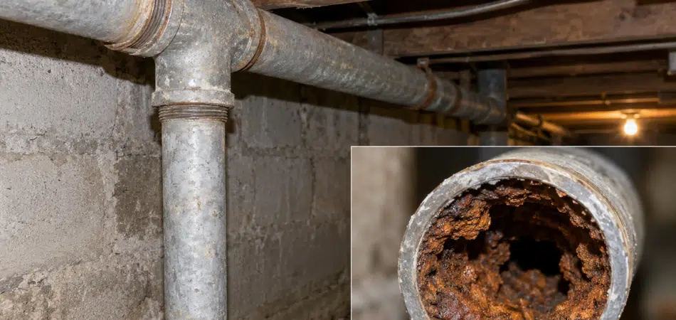 Corroded Galvanized Pipes in Basement Crawlspace