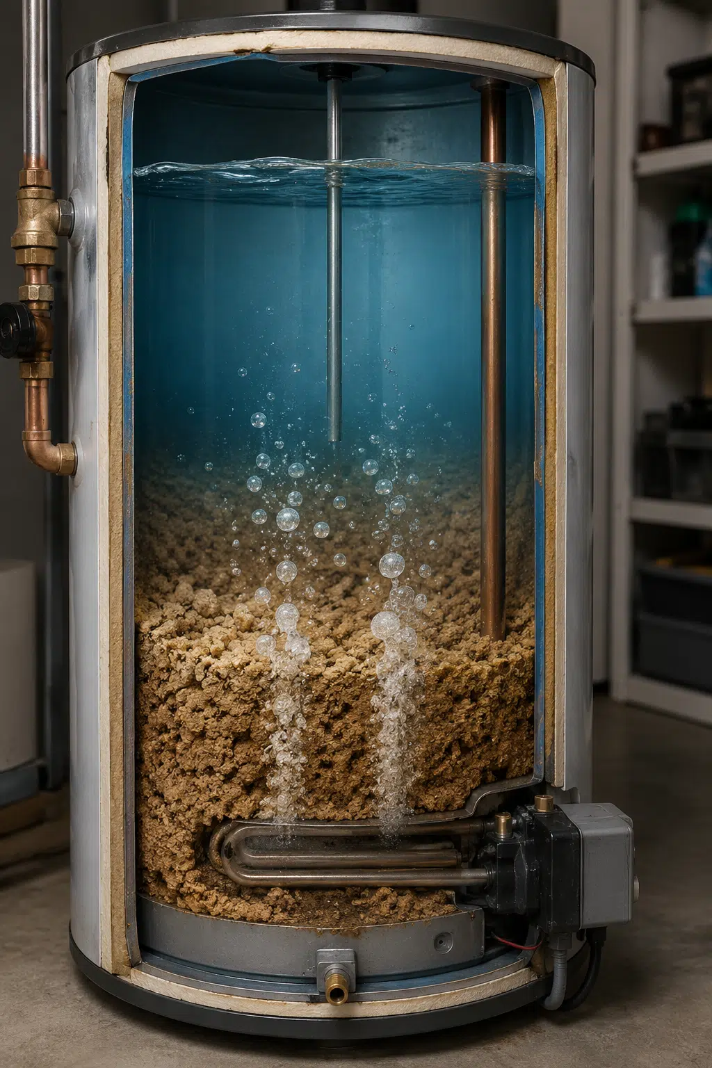 Cross-section of a water heater tank