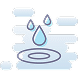 Three water droplets splashing into a puddle, forming ripples icon