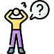 Icon of a confused person with a question mark above their head, illustrated in yellow and black line art style.