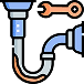 Illustration of a blue plumbing pipe with a U-bend and an orange wrench above it