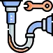 blue and gray pipe with a peach wrench above it