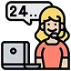 Icon of a smiling customer service representative with a headset and a laptop