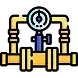 A yellow gas pipeline and blue gauge valve icon