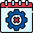 Icon of a calendar with a blue gear and a red X in the center, representing a settings or configuration error related to scheduling.