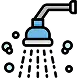 A showerhead with water droplets spraying down icon