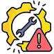 A yellow gear with a blue wrench inside, symbolizing maintenance icon