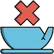 A blue broken bowl with a red
