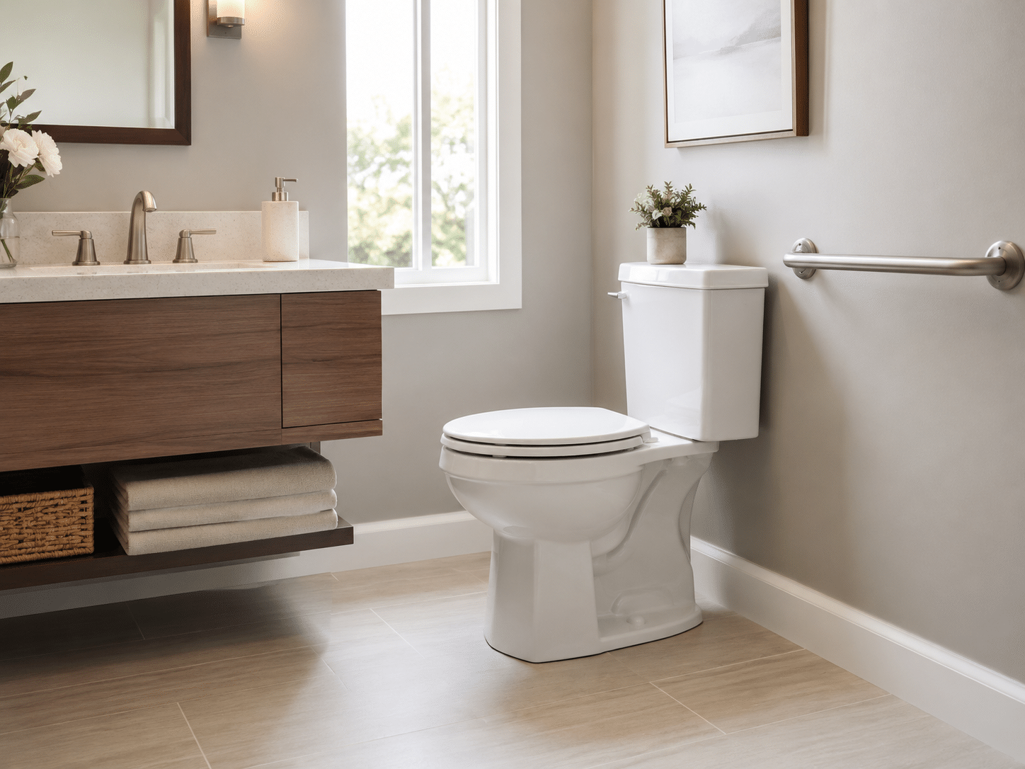 Modern accessible bathroom with natural light