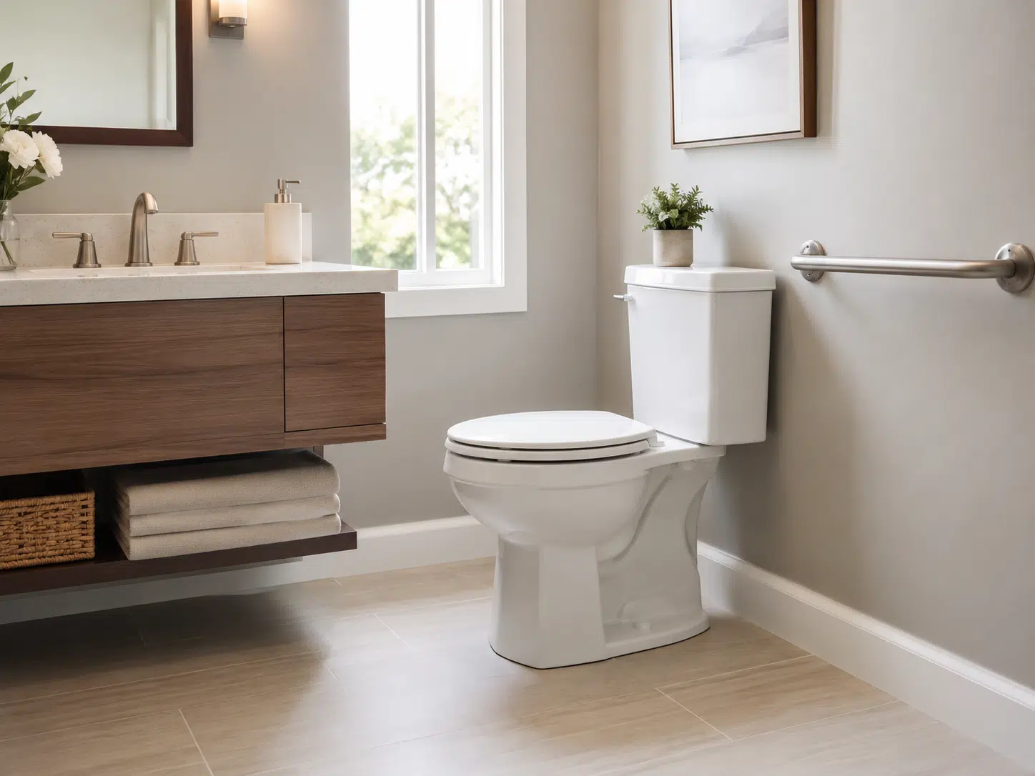 Modern accessible bathroom with natural light
