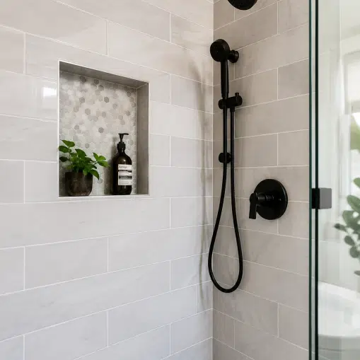 Modern bathroom shower with sleek fixtures