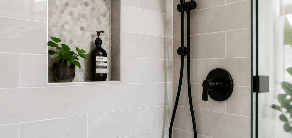 Modern bathroom shower with sleek fixtures