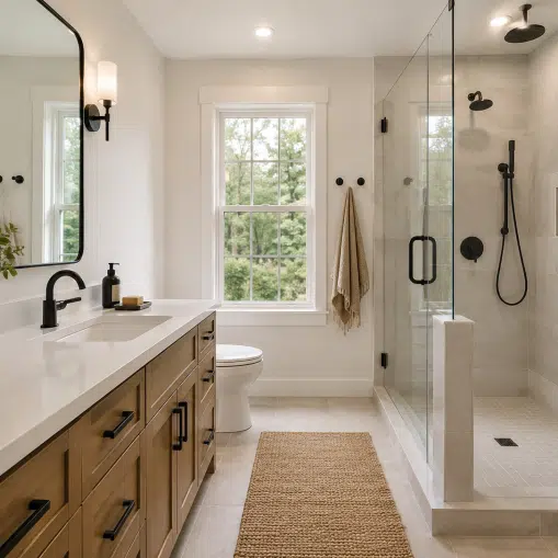 Modern minimalist bathroom with natural light