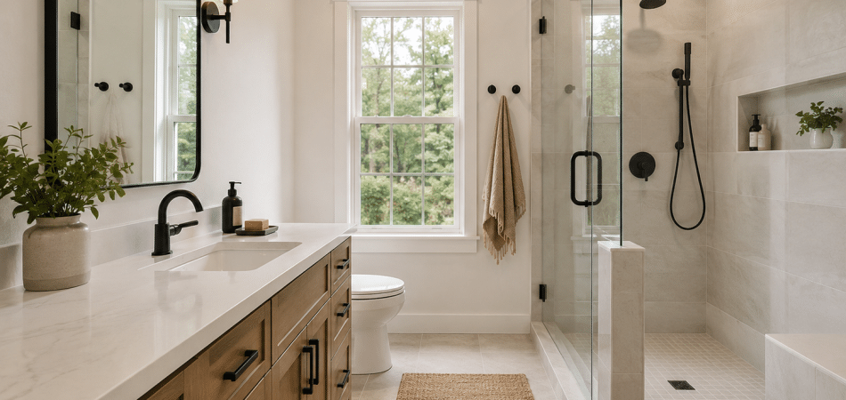 Modern minimalist bathroom with natural light