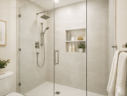 Modern minimalist shower with neutral tones