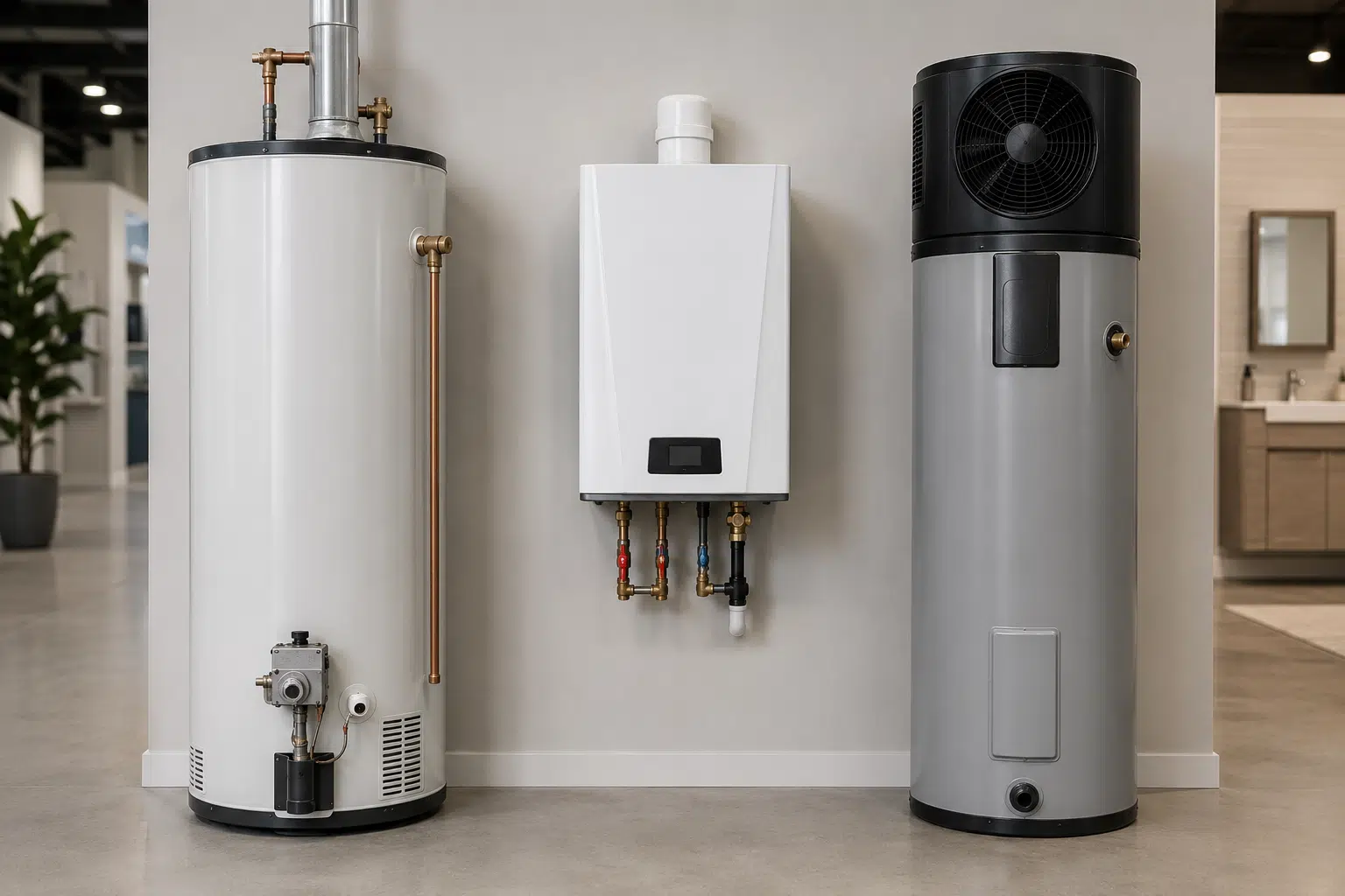 Modern water heater showroom display