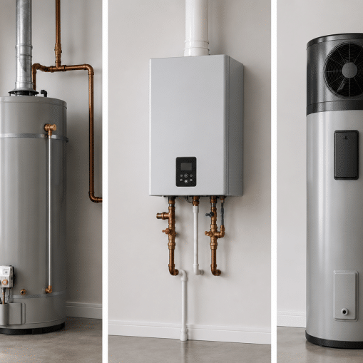 Modern water heaters in minimalist room