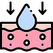 Icon of a surface with water droplets being absorbed, illustrated in pink and blue line art style.