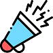A blue megaphone with sounds coming out icon