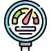 A round gauge meter with a needle pointing to the yellow section between green and red zones, indicating a moderate to high level.