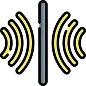 Icon of a smartphone with yellow sound waves emanating from both sides icon