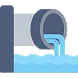 A gray industrial pipe releasing water into a body of water icon