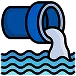 A blue pipe discharges water into wavy blue lines representing a body of water.