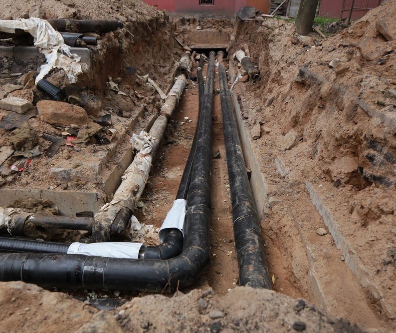 Sewer pipe in the trench