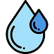 A blue water droplet icon, featuring a larger droplet with a smaller droplet dripping from it.