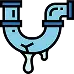 Icon of a leaking U-shaped pipe with water dripping from its joints.