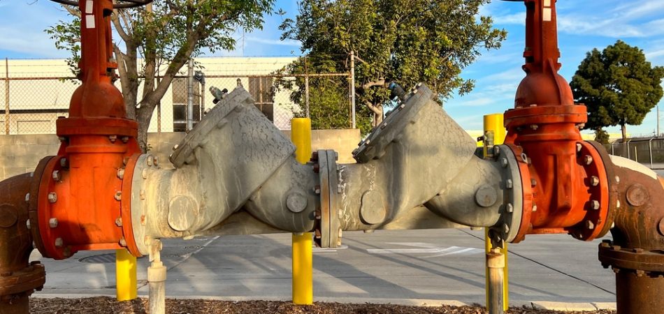 Water main pipe with back flow prevention and double block