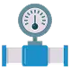 Illustration of a pressure gauge mounted on a horizontal pipe, displaying a measurement on its dial.