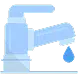 Icon of a faucet with a water droplet falling from the spout, illustrated in light blue flat design style.