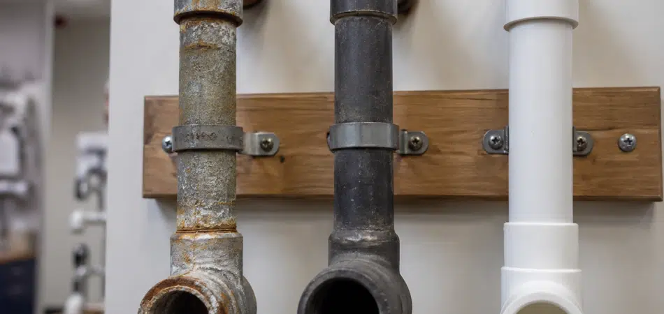 display of three different residential plumbing pipe materials side by side