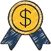 A gold medal with a dollar sign