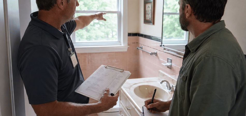 homeowner meeting with an experienced bathroom remodeler