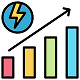 Icon of a four-bar graph with red, yellow, green, and blue bars ascending in height depicting increased energy bill