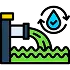 Colorful icon of a water pipe discharging water with a droplet above, representing drainage or water flow.