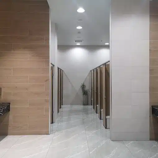 Toilet partition wall Finish with brown color wooden Prefabricated Melamine material,