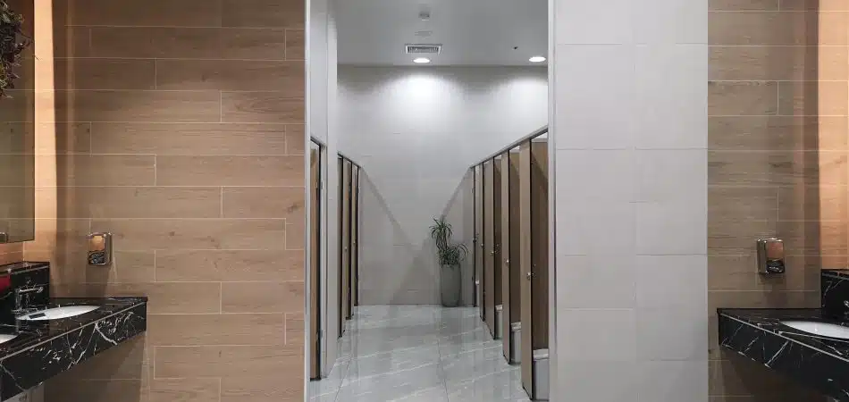 Toilet partition wall Finish with brown color wooden Prefabricated Melamine material,