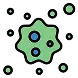 Icon of a green mold spore cluster with surrounding particles, illustrated in green line art style.