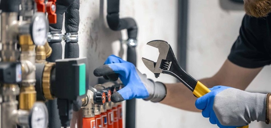 plumber fixing heater system