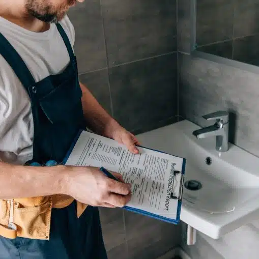 professional plumber checking maintenance plumbing checklist