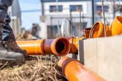 PVC plastic pipe for sewerage in the ground.